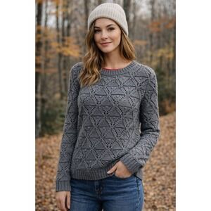 Tommy Hilfiger Women L Grey Texture Triangle Bobble Knit Sweater Granola Gottage